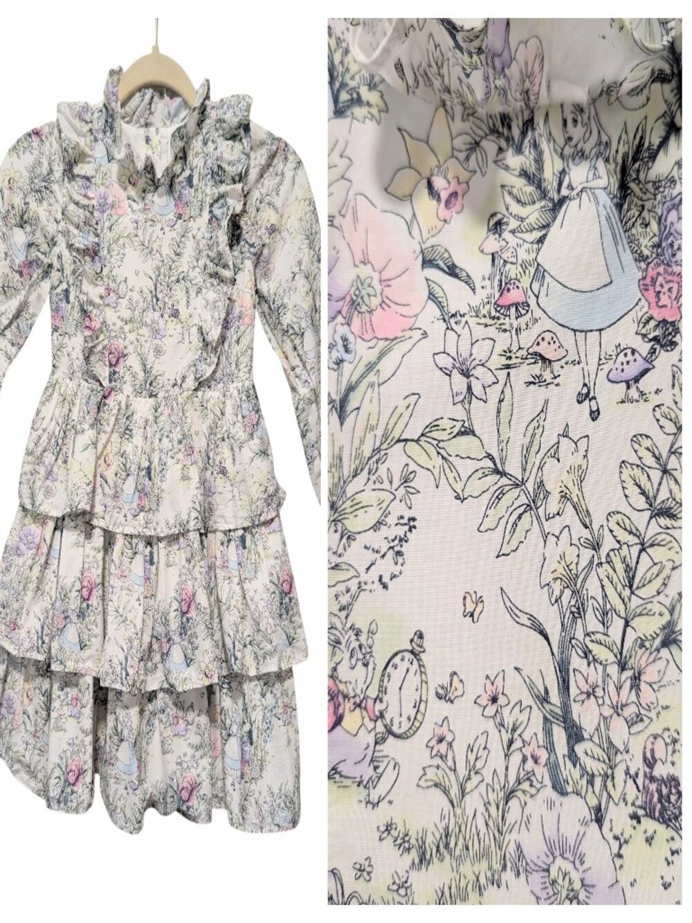 Disney x Janie & Jack Girls Sz 5 White Alice In Wonderland Tier Ruffle L/S Dress